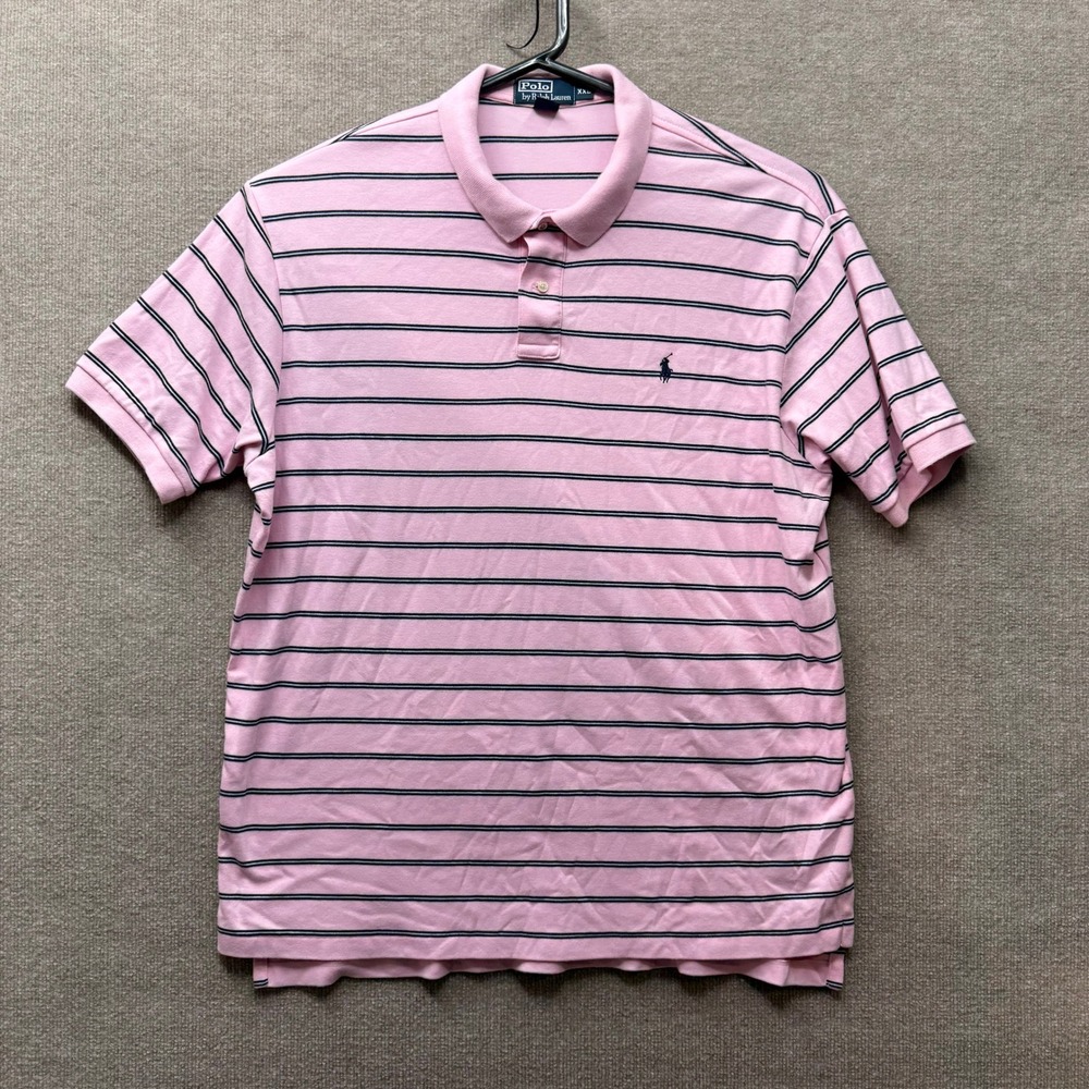 Polo Ralph Lauren Mens XXL Pink Striped Short Sleeve Cotton Polo Shirt
